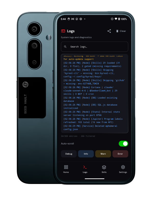 SeekerClaw Console — system logs
